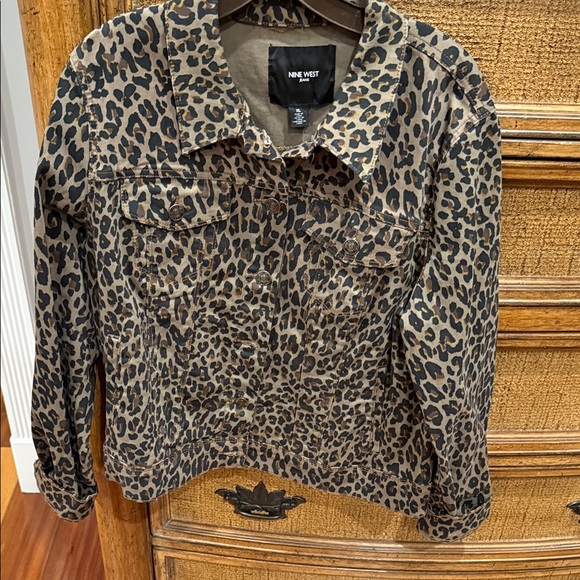Nine West WomenyLeopard Print Denim Jacket - Picture 1 of 3